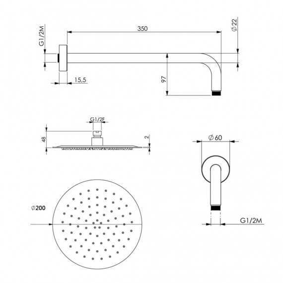 Set doccia completo composto da braccio a parete soffione ultraslim 20 cm tondo e doccino Arcshop