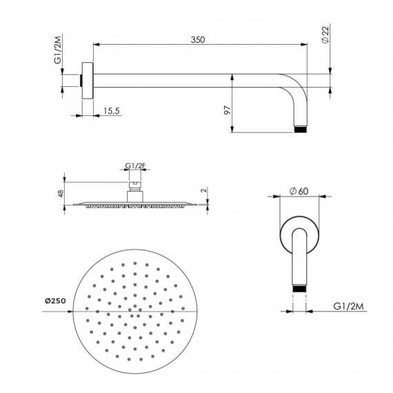 Kit doccia completo braccio a parete soffione ultrapiatto 25 cm tondo e doccino Arcshop
