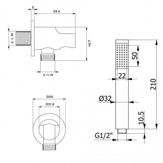 Set doccia completo di braccio a parete soffione tondo ultrapiatto 30 cm e doccetta Arcshop