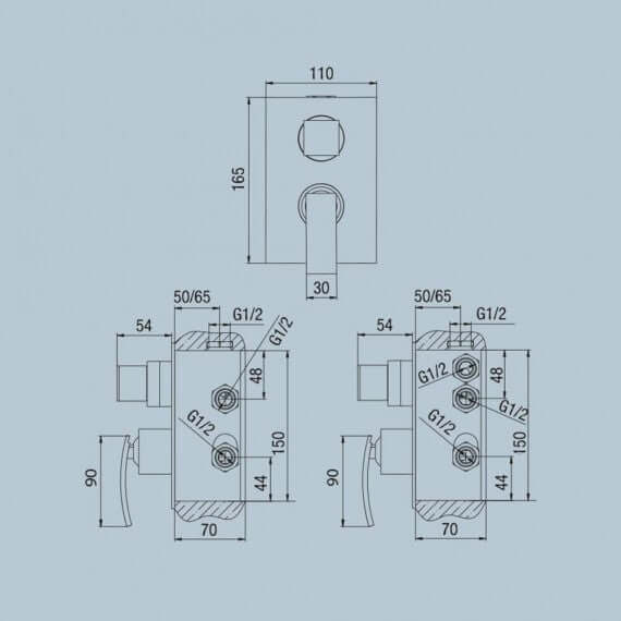Set miscelatori lavabo alto + bidet + incasso doccia con deviatore Jacuzzi | rubinetteria Glint ottone cromato Arcshop