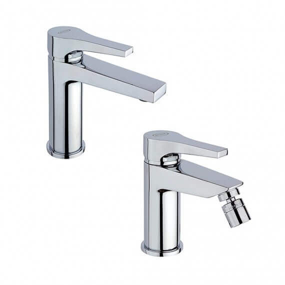 Set miscelatori lavabo + bidet Jacuzzi | rubinetteria Moonlight ottone cromato per piletta clic clack