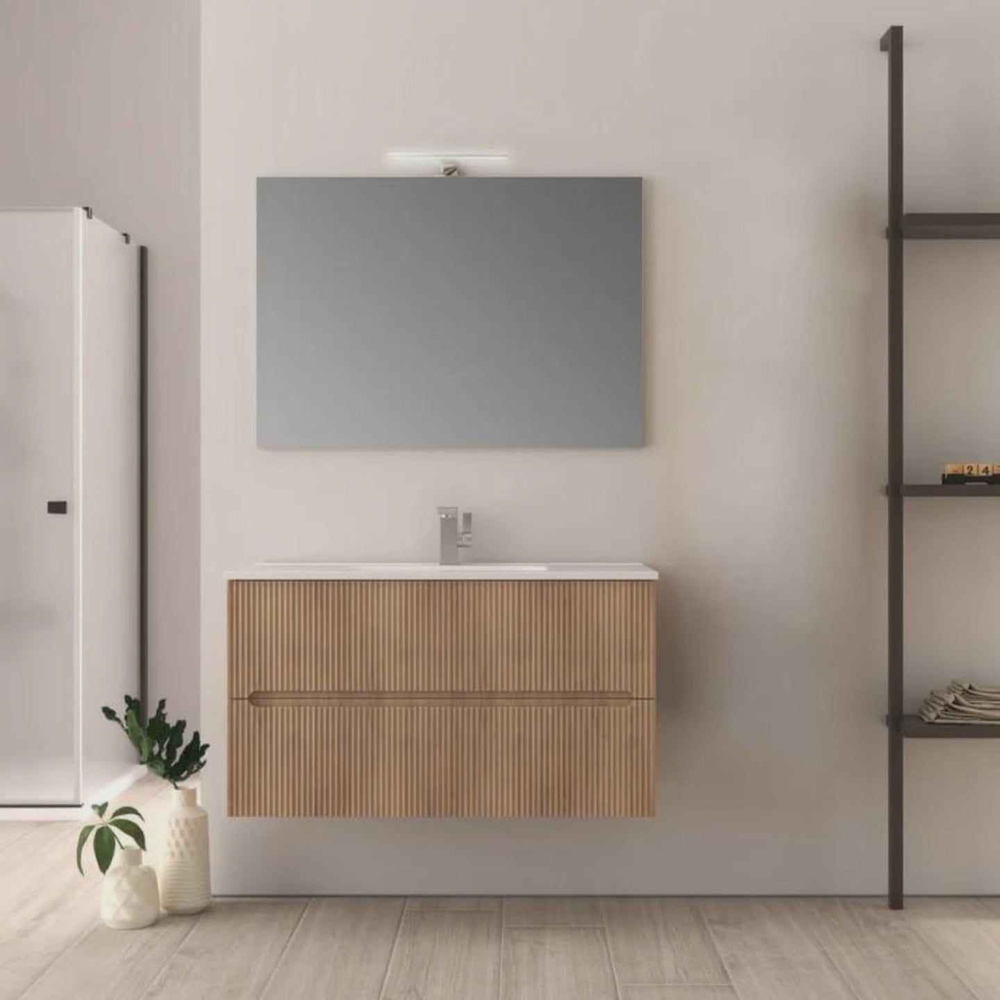 Carica video: Mobile da bagno cannettato 100 cm rovere tabacco Riga - Arcshop