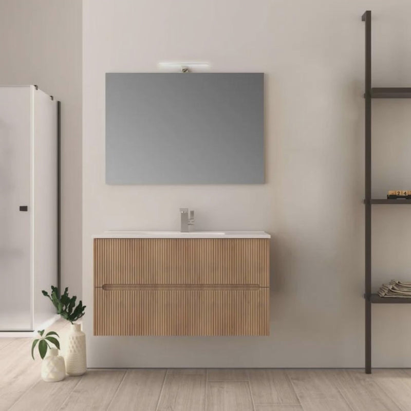 Mobile da bagno cannettato 100 cm rovere tabacco Riga - Arcshop