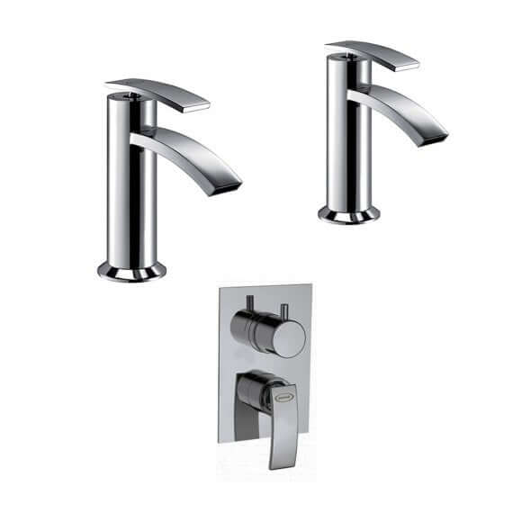 Set miscelatori lavabo + bidet + incasso doccia con deviatore Jacuzzi | rubinetteria Ray ottone cromato per piletta click clack