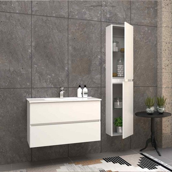 Mobile bagno 90 cm sospeso bianco lucido a doppio cassetto Roxy