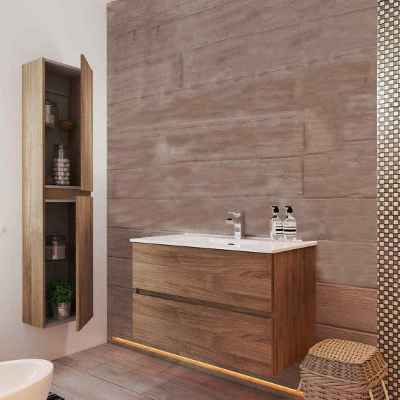 Mobile bagno sospeso Noce 90 cm doppio cassetto Arcshop