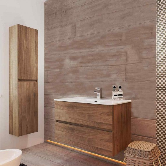Mobile bagno sospeso Noce 90 cm doppio cassetto Arcshop
