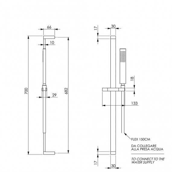 Saliscendi con asta e doccino in ottone serie LUX Arcshop