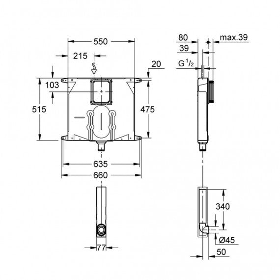 Cassetta di scarico grohe ad incasso completa di canotto e piastra di azionamento risciacquo Skate Air bianca Arcshop