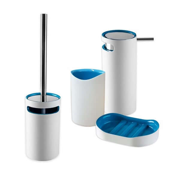 Set 4 pezzi accessori da bagno serie Idol Dispenser Bicchiere Porta sapone e Scopino Arcshop