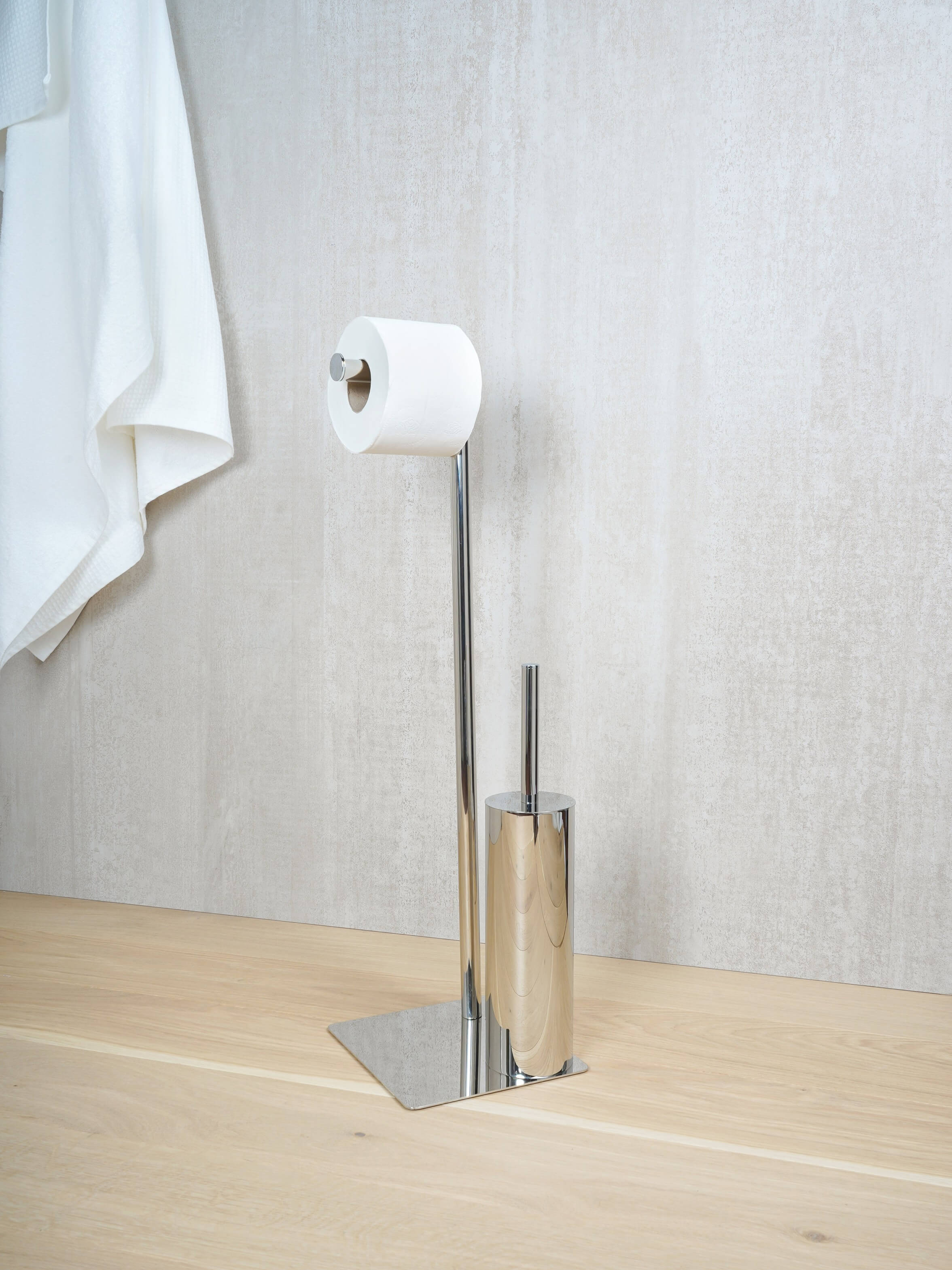 Piantana porta rotolo in acciaio inox 304 Poseidon Metaform con porta scopino incluso Arcshop