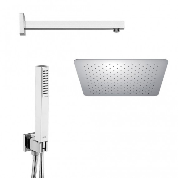 Set doccia Jacuzzi, rubinetteria con braccio soffione ultrapiatto quadrato  30 cm e doccino, Arcshop