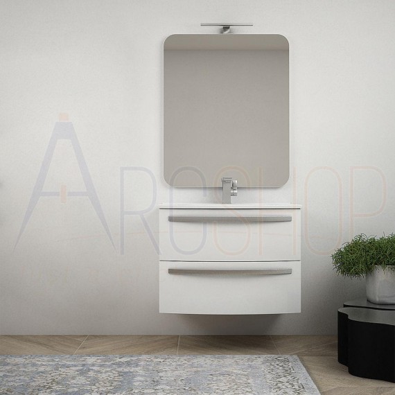 Mobile bagno curvo da 75 cm sospeso bianco lucido con lavabo in ceramica e  specchio Mod. Berlino, Arcshop