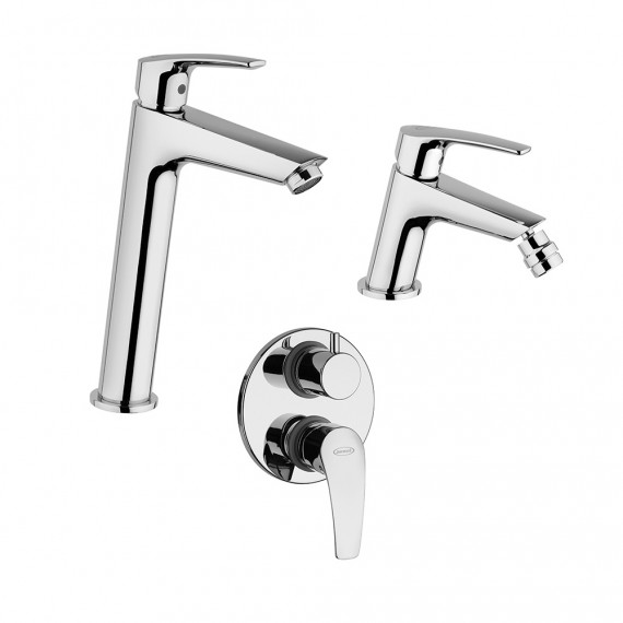 Set rubinetti Lucente Jacuzzi | Rubinetteria Lavabo alto e bidet per piletta click clack con incasso doccia due uscite con deviatore 