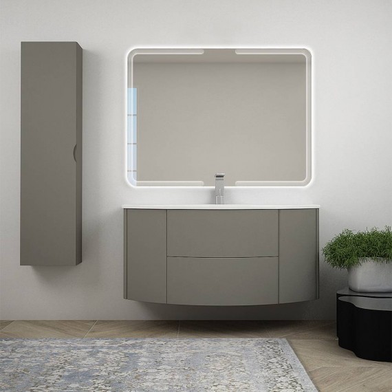Mobile da bagno grigio talpa 120 cm sospeso con specchio retroilluminato cassettoni soft close colonna