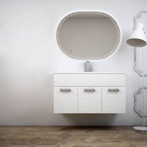 Mobile bagno sospeso bianco lucido 100 cm lavorazione a rilievo