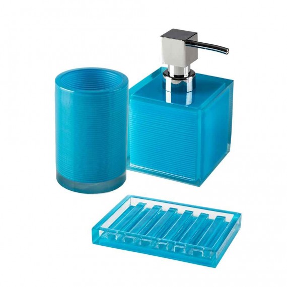 Set accessori 3 pezzi Cipì serie Billy Blue Dispenser Bicchiere e Porta sapone