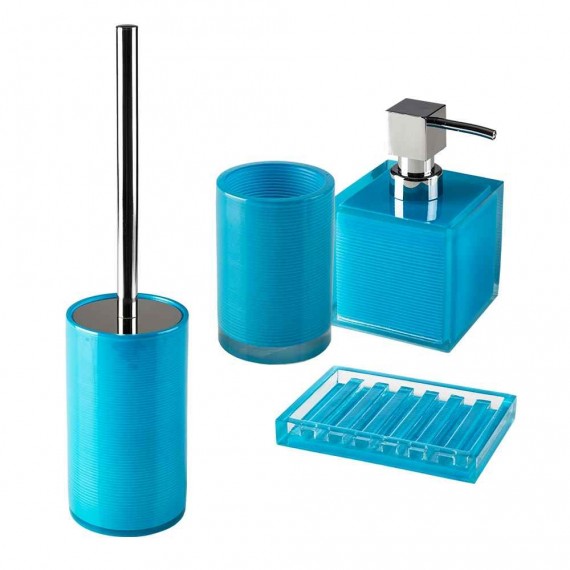 Set accessori 4 pezzi Dispenser Bicchiere Porta sapone e Scopino serie Billy Blue di Cipì