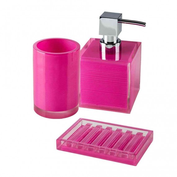 Set accessori 3 pezzi Cipì serie Billy Pink Dispenser Bicchiere e Porta sapone