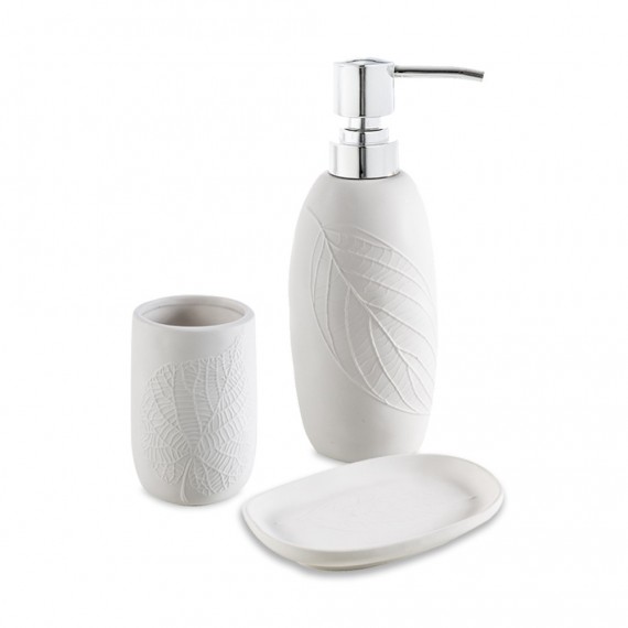 Set accessori 3 pezzi in ceramica Dispenser Bicchiere e Porta sapone Cipì serie White Leaves