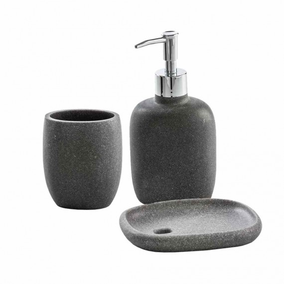 Set accessori da bagno 3 pezzi Dispenser Bicchiere e Porta sapone Zen grigio 