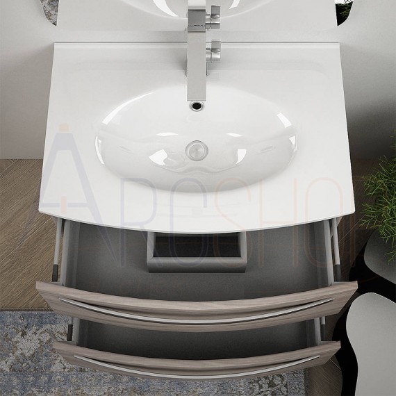 San Remo con specchio con illuminazione LED bianca completo Set di mobili da bagno con lavabo e sifone bagno moderno mobiletto per lavabo armadietto alto Udine II 