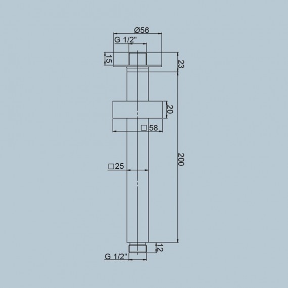 Braccio doccia a soffitto squadrato 2,5X2,5 cm con fissaggio rinforzato Jacuzzi | rubinetteria lunghezza 20 cm 1111070JA00