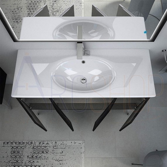 Mobile bagno a terra 120 cm finitura grafite con specchio LED touch e lavabo
