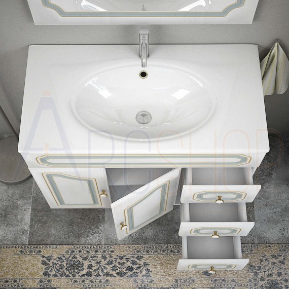 Mobile bagno classico a terra decapé 90 cm con specchio applique e colonna