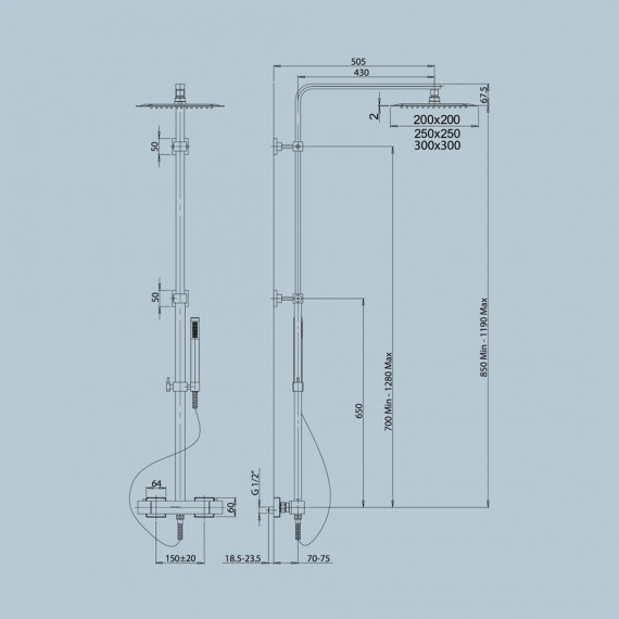Colonna doccia Jacuzzi | rubinetteria con miscelatore termostatico e soffione 20x20 cm 