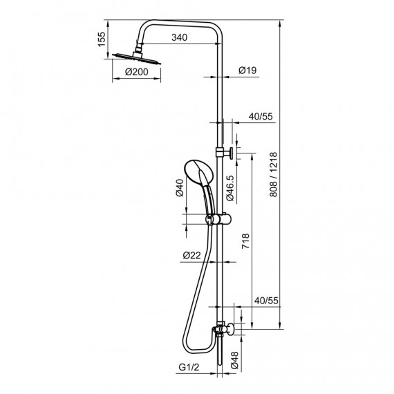 Colonna doccia tonda regolabile in acciaio con deviatore integrato doccetta 3 getti e soffione tondo ultraslim 20 cm