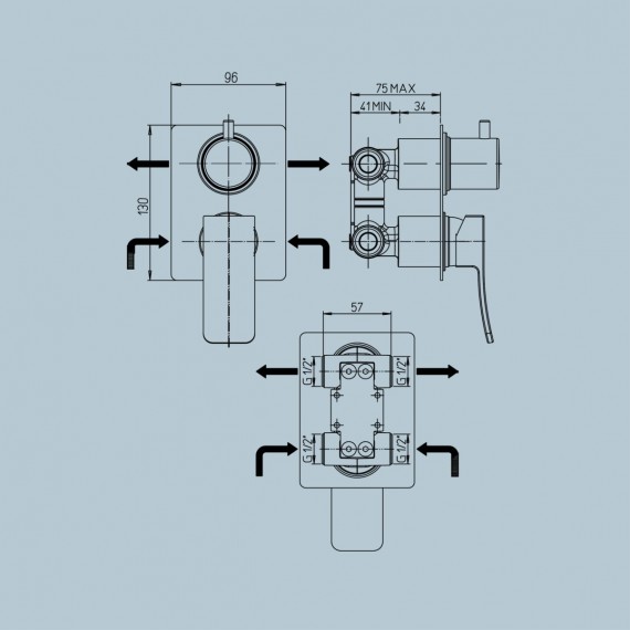 Kit doccia completo Jacuzzi | Rubinetteria Tank con braccio, soffione 25cm, doccetta e miscelatore
