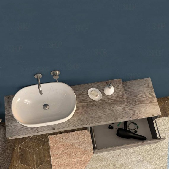 Mensolone Bagno 120 cm Per lavabo da appoggio color legno di  pino sbiancato