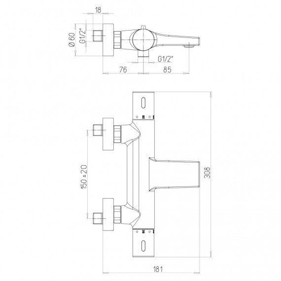 Gruppo vasca esterno con duplex doccia Jacuzzi | rubinetteria Beam termostatico