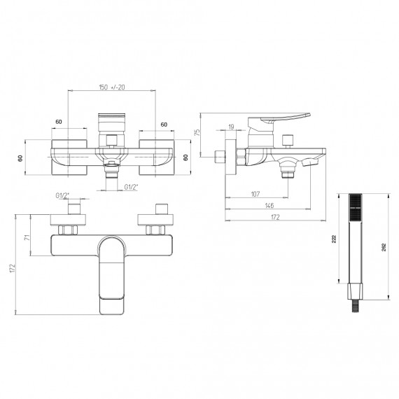 Gruppo vasca esterno con doccia duplex Jacuzzi | rubinetteria Tank ottone cromato 0TN00002JA01