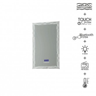 Specchio 90X50 LED touch anti-fog con casse Bluetooth radio temperatura e ora