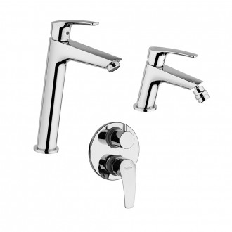 Set rubinetti Lucente Jacuzzi | Rubinetteria Lavabo alto e bidet per piletta click clack con incasso doccia due uscite con deviatore 
