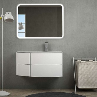 Mobile bagno bianco opaco sospeso 60 cm con lavabo solid surface specchio  led touch retroilluminato cassettoni soft close, Arcshop