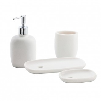 Set accessori da appoggio Zen White Cipì 4 pezzi Dispenser Bicchiere Porta sapone e Vassoio
